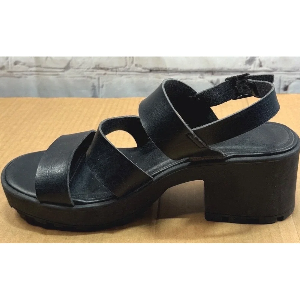 Lugsy Sandals Women 10 Black Platform Lug Sole Goth Grunge Strappy Faux Leather